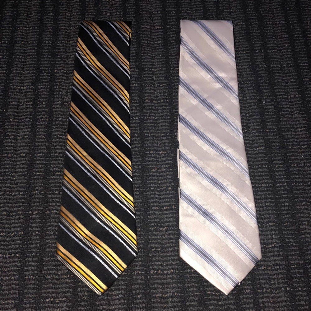 ⭐️🛍️ Striped Black with Gold & Silver Tie & White and Blue & Silver Tie Set